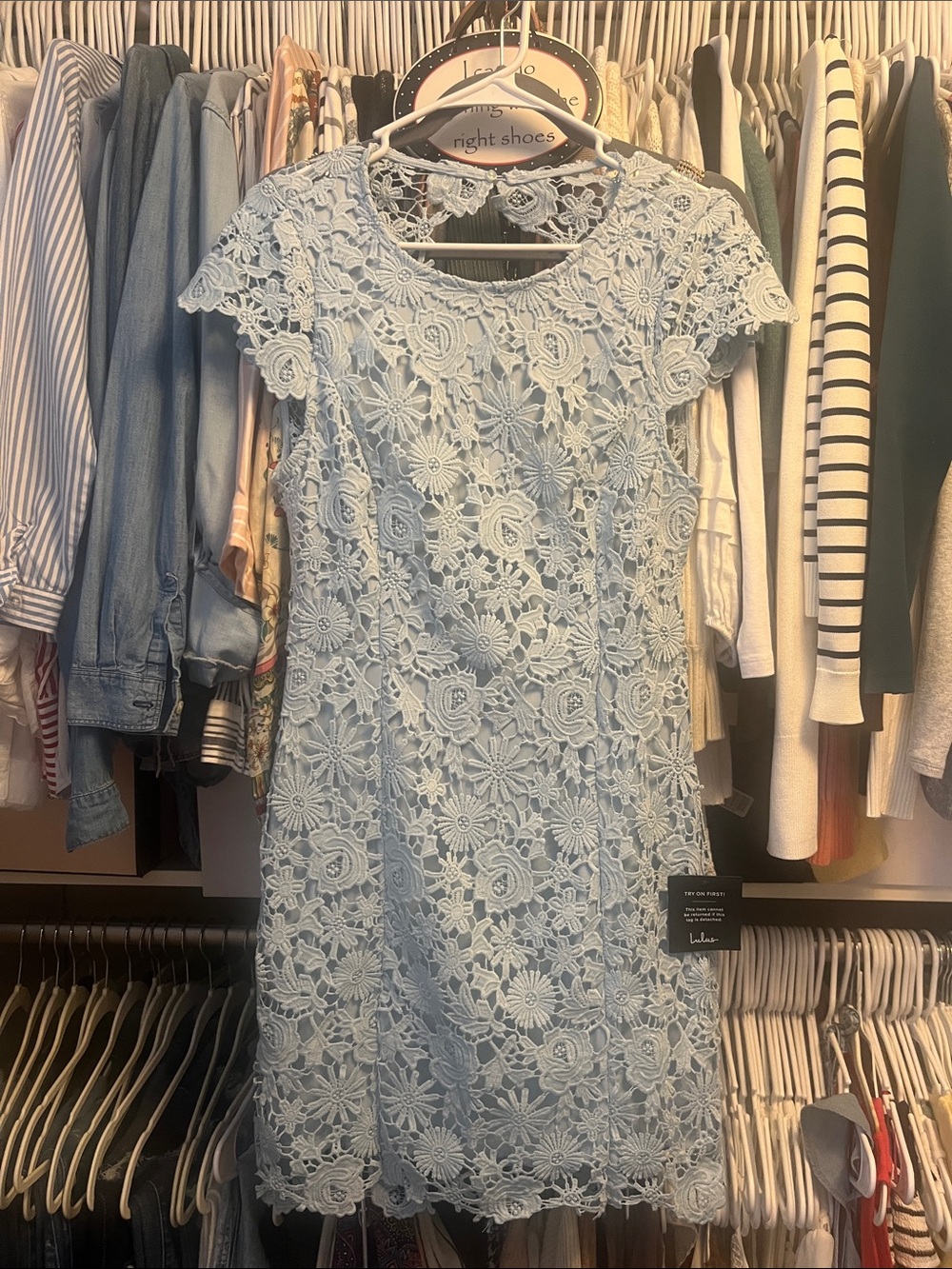 Lulu's Pale Blue Floral Lace Shift Dress